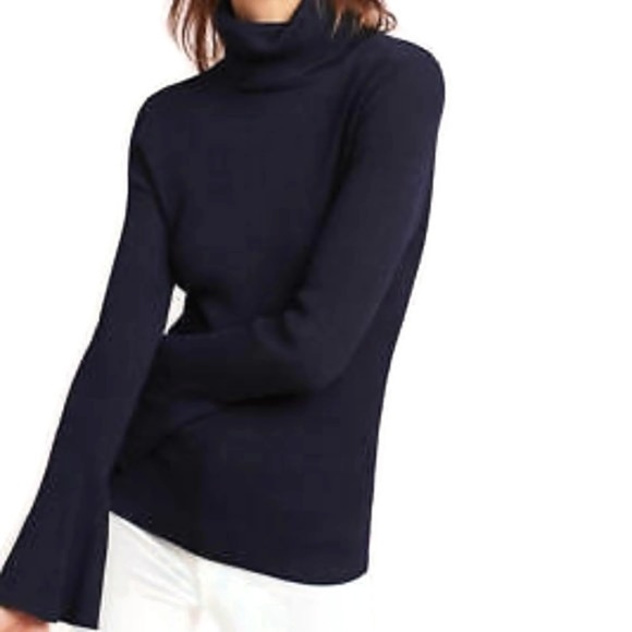 Anthropologie Sweaters - Anthropologie Bell Sleeve Navy Turtleneck Sweater